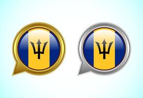 Barbados flag speech bubble. Speaking flag icon in gold and silver color vector