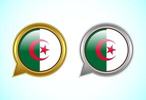 Algeria flag speech bubble. Speaking flag icon in gold and silver color vector