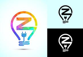 Initial alphabet Z with an electric bulb and plug. Electricity logo design template low poly style vector