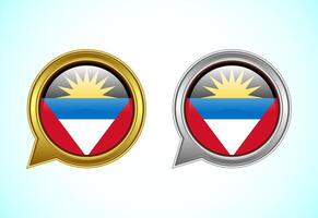 Antigua and Barbuda flag speech bubble. Speaking flag icon in gold and silver color vector