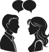 Conversation Silhouette of Man and Woman with Speech Bubbles vector
