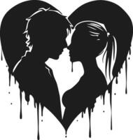 Dripping Heart Silhouette of a Romantic Couple Illustration for Love, Passion, and Artistic Expression vector