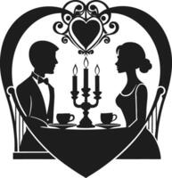 Romantic Candlelight Dinner Silhouette with Heart Frame Design vector