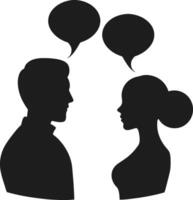 Silhouette Illustration of a Man and Woman in Conversation with Speech Bubbles vector