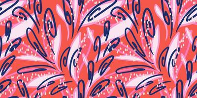 Seamless abstract pattern in vibrant red tones, featuring swirling shapes. Unique organic shapes, flowing lines, and dynamic composition print. Design for fabric, wrapping paper, home decor designs. vector