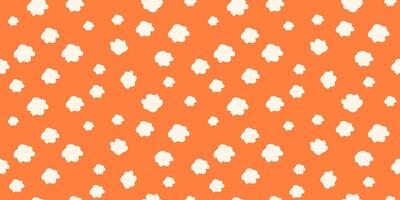 Playful seamless pattern with cloud shapes scattered on a bright orange background. Plain minimalist print for children's designs, bold wallpapers, stationery, and cheerful creative projects. vector