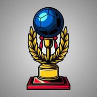 Blue ball and laurel. An illustration of golden trophy template. Futuristic color. Hand drawing of digital trophy element. Eps 10. vector