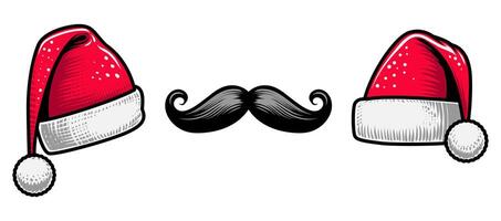 An illustration of Santa Claus hat and beard. Hand drawing of Christmas element. Eps 10. vector