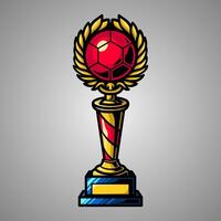 Red ball and laurel. An illustration of golden trophy template. Futuristic color. Hand drawing of digital trophy element. Eps 10. vector
