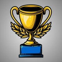 Trophy and laurel. An illustration of golden trophy template. Futuristic color. Hand drawing of digital trophy element. Eps 10. vector