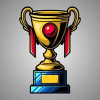 Small red ball and trophy. An illustration of golden trophy template. Futuristic color. Hand drawing of digital trophy element. Eps 10. vector