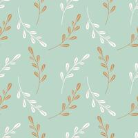 Botanical spring pattern with twigs hand drawn, white and gold branch on soft green background. vector