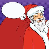 Santa Claus character with red bag and text bubble pop art retro style illustration vector