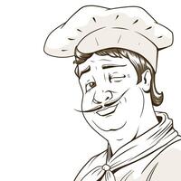 Chef character brown color lines illustration. Colorless version vector