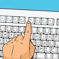 Hand press F5 refresh update key pop art retro style illustration. Comic book imitation vector