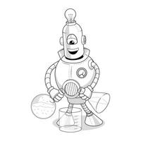 illustration cartoon robot makes science experiment vector