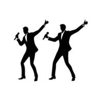 Two men in suits are singing into microphones vector