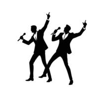 Two men in suits are singing into microphones vector
