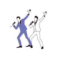 Two men in suits are singing into microphones vector