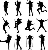 Set of hiker man silhouettes, isolated illstration on white background vector