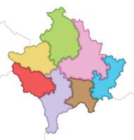 illustrated regional blank map of Kosovo with districts and administrative divisions, and neighbouring countries and territories. Editable and clearly labeled layers. vector