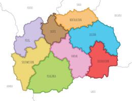 illustrated map of North Macedonia with statistical regions and administrative divisions, and neighbouring countries and territories. Editable and clearly labeled layers. vector