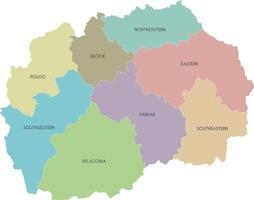 map of North Macedonia with statistical regions or territories and administrative divisions. Editable and clearly labeled layers. vector