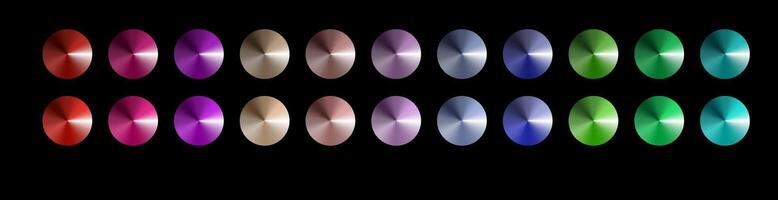 Metal gradient. Multi colored radial gradient set. Collection of shiny foil in rainbow colors palette. vector