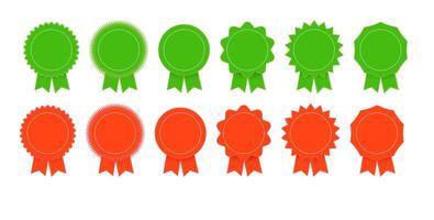 Medal set with ribbon. Trophy award badges, achievement flat label. vector