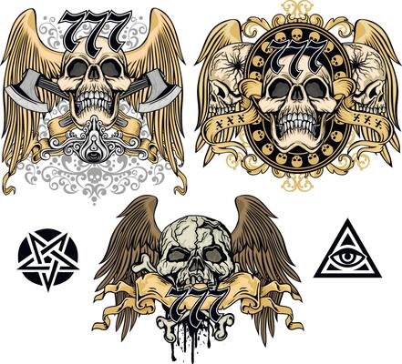 set, wings with skulls
