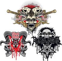 set, aggressive emblem with skull vector