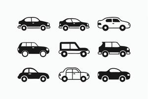 Black and white cars icons set on white background vector