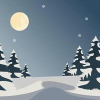 Sunny Snowscape Background with Xmas Trees. vector