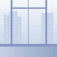 Panoramic Window Displaying Cityscape Building Illustration. vector