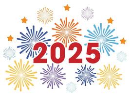 Happy New Year Greeting Card Design with 2025 Number with Colorful Fireworks Illustration. vector