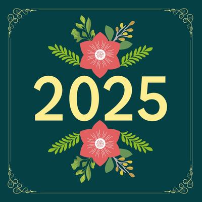 Beautiful Greeting Card Design with 2025 Number Decorated Flower and Leaves in Green Background Illustration.
