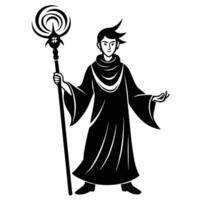 Young wizard with magic light silhouetted on white background vector