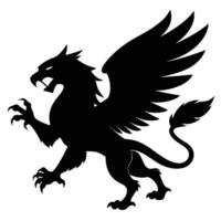 Griffin Attacking with Beak and Talons Silhouetted on White Background vector