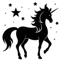 Elegant Unicorn Silhouette with Starry Backdrop on White Background vector