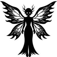 Fairy with Wings Camouflaged in Tree Bark Silhouette on White Background vector