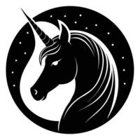 Unicorn Head Silhouette Under Glowing Moon on White Background vector
