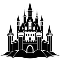 Medieval Fortress with Tall Towers Silhouetted on White Background vector