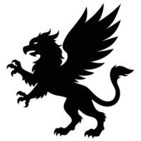 Griffin in Aggressive Charge Silhouetted on White Background vector