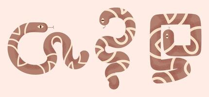Abstract geometric stylized Snakes set. Snakes collection design elements in modern simplified style. Snake sign, emblem logo, element, decor. illustration vector
