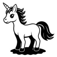 Baby Unicorn with Short Horn on Soft Ground on White Background vector