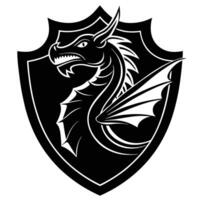 Dragon Coiled Around Knight's Shield Silhouette on White Background vector
