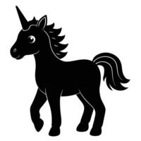 Baby Unicorn Silhouette with Glowing Horn on White Background vector