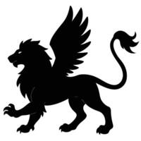 Griffin in Hunting Pose Silhouetted on White Background vector
