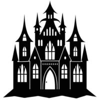 Large Gothic Castle with Open Windows Silhouetted on White Background vector