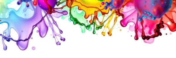 Colorful splashes of paint create a vibrant artistic expression on a white canvas background photo